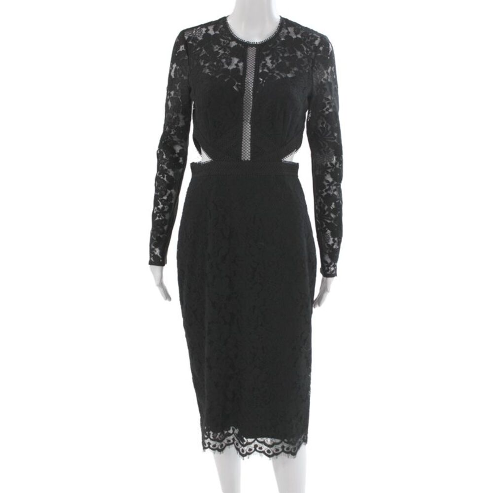 Ever New Women Bodycon Pencil Dress Black Long Sleeve Round Neck Zip Size 4